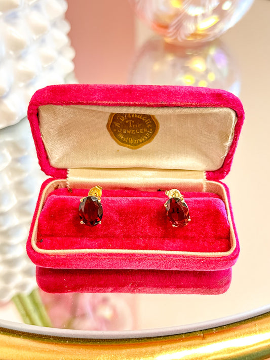 Garnet Studs Oval