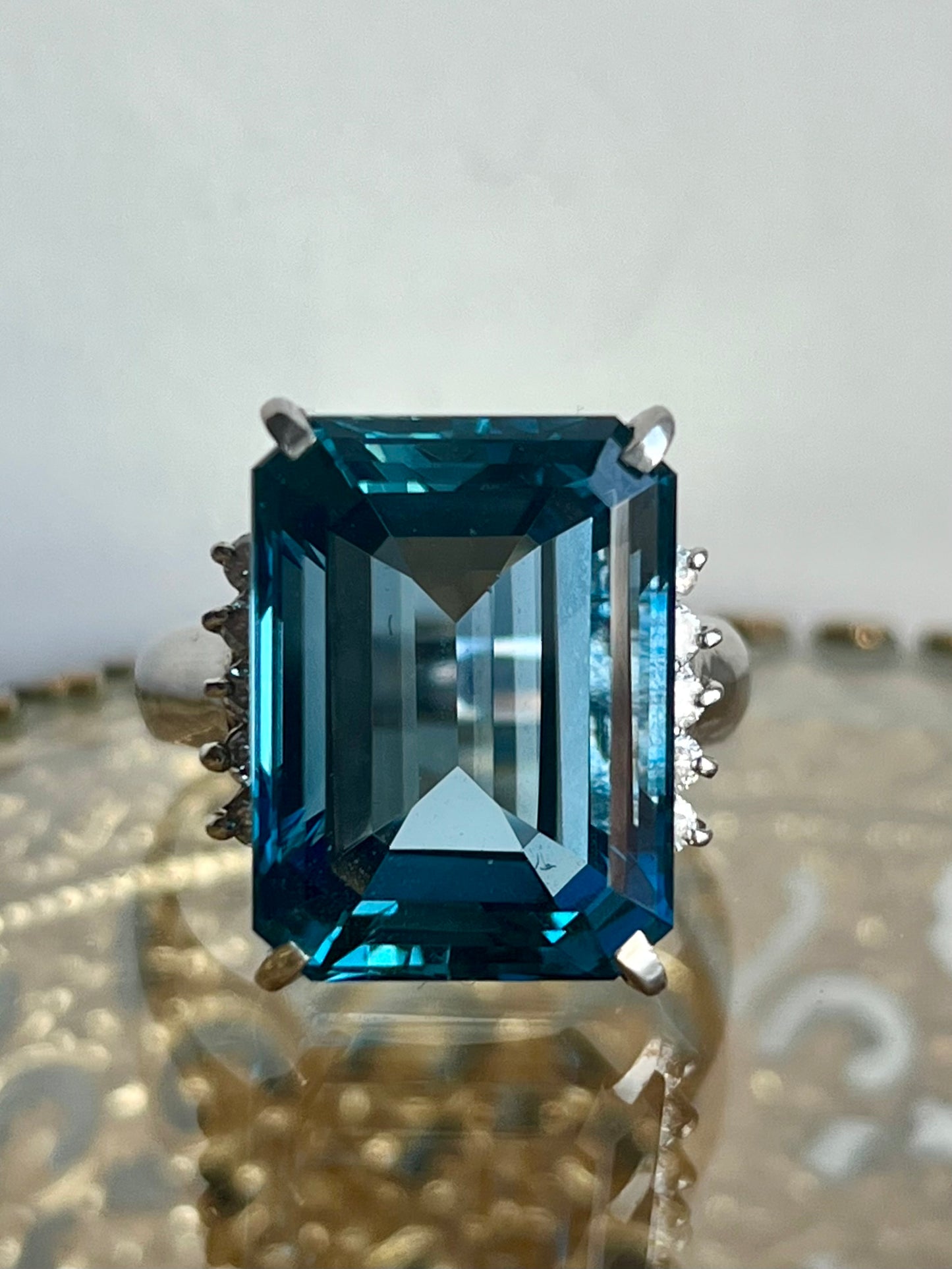 Platinum 15.95ct London Blue Topaz and Diamond Ring