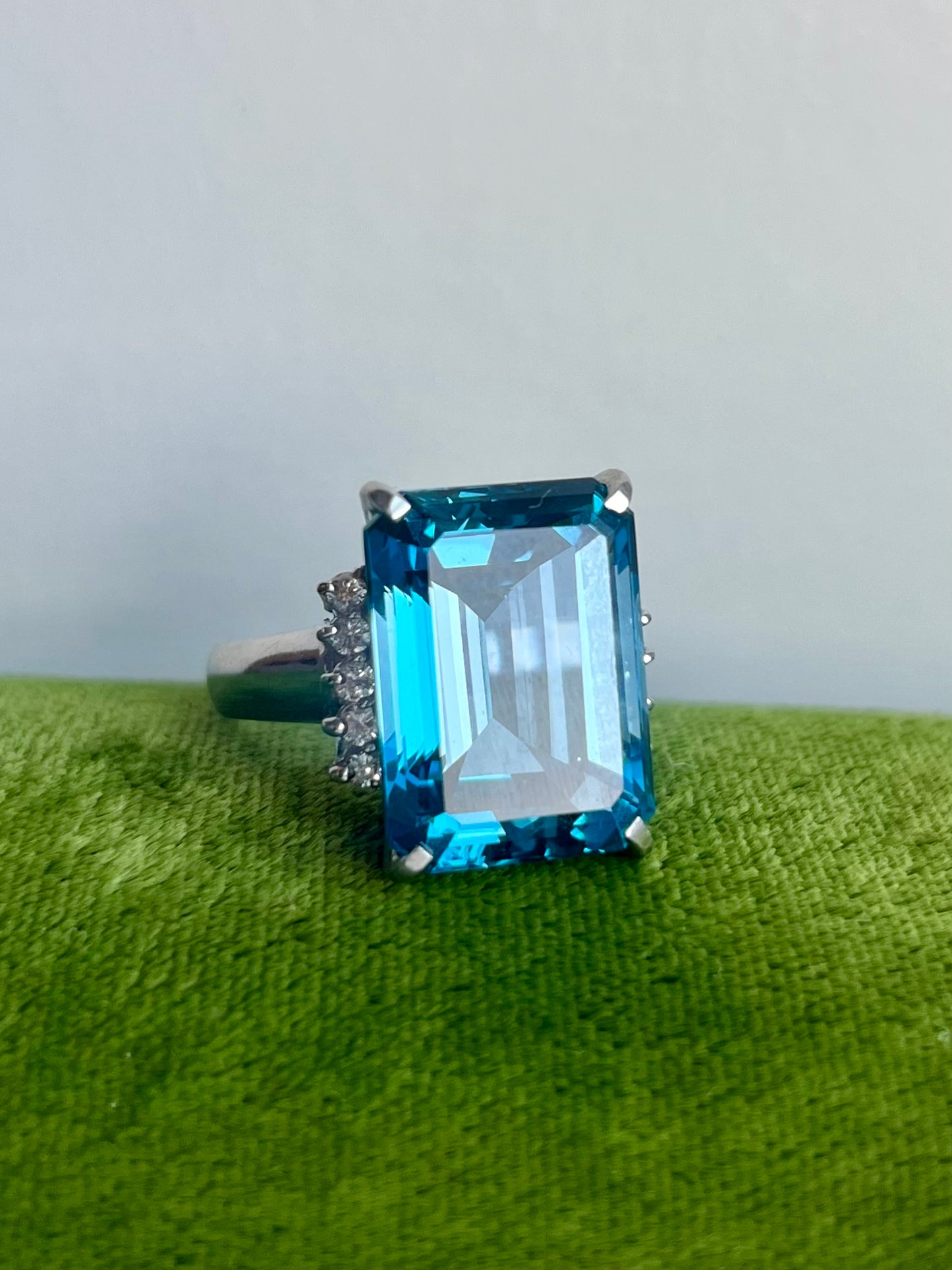 Platinum 15.95ct London Blue Topaz and Diamond Ring