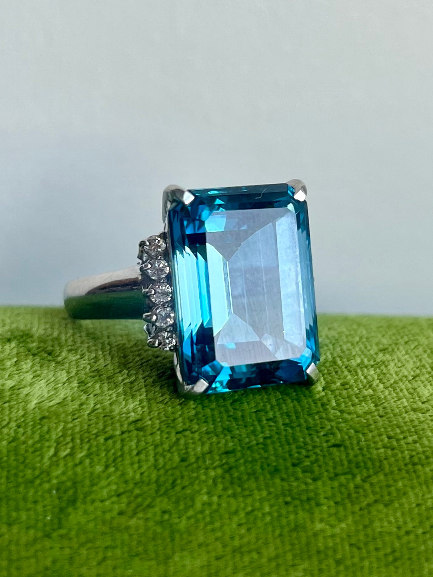 Platinum 15.95ct London Blue Topaz and Diamond Ring