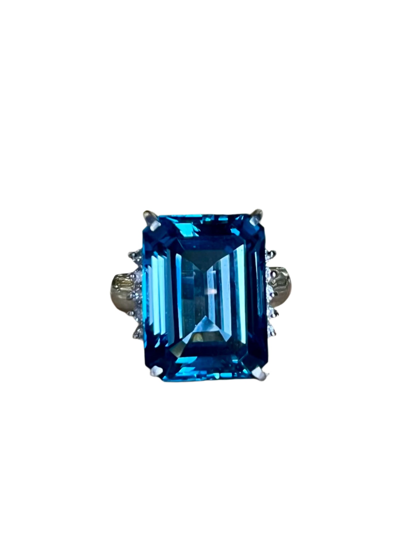 Platinum 15.95ct London Blue Topaz and Diamond Ring