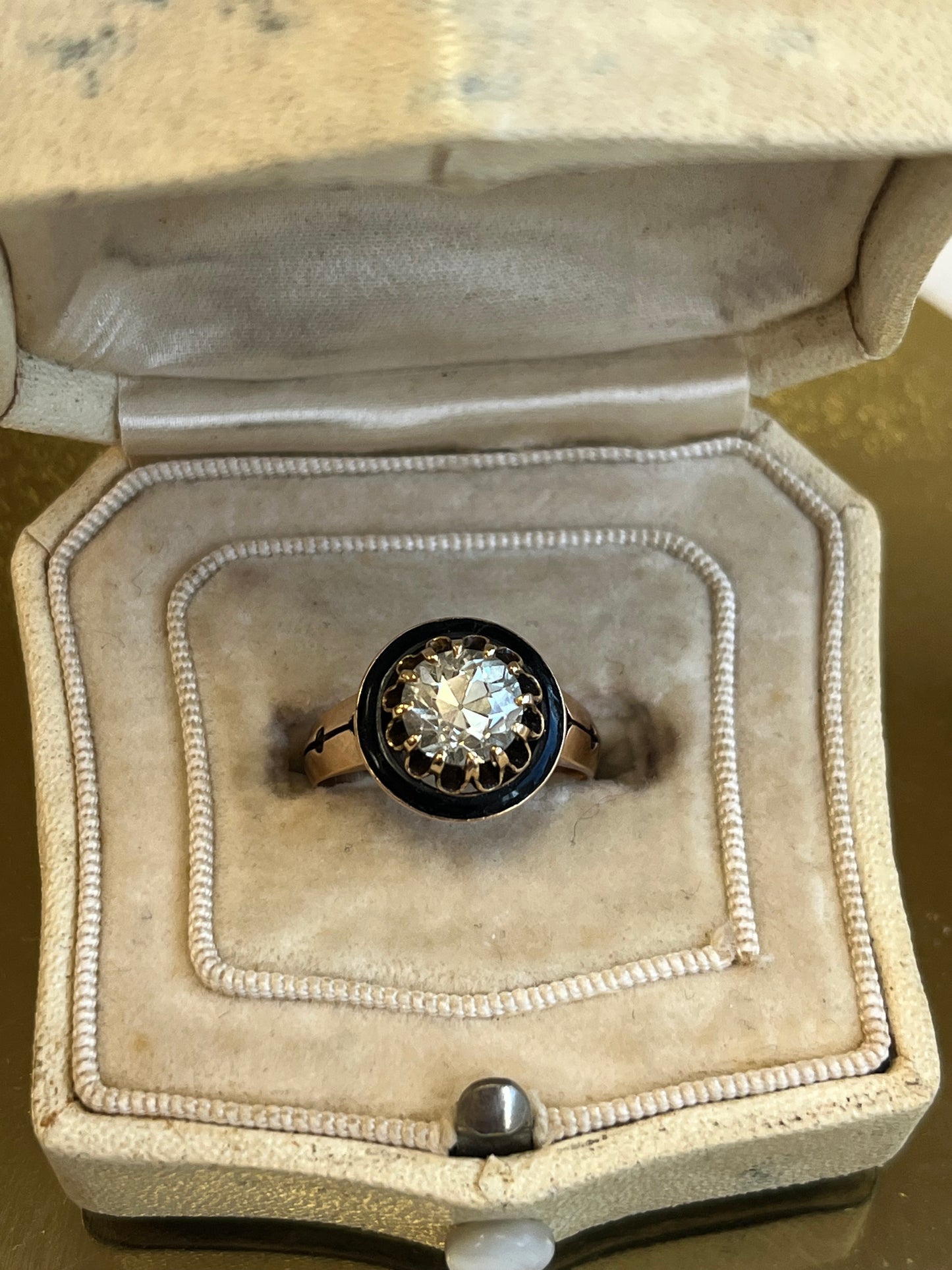 Enamel Old European Cut Engagement Ring