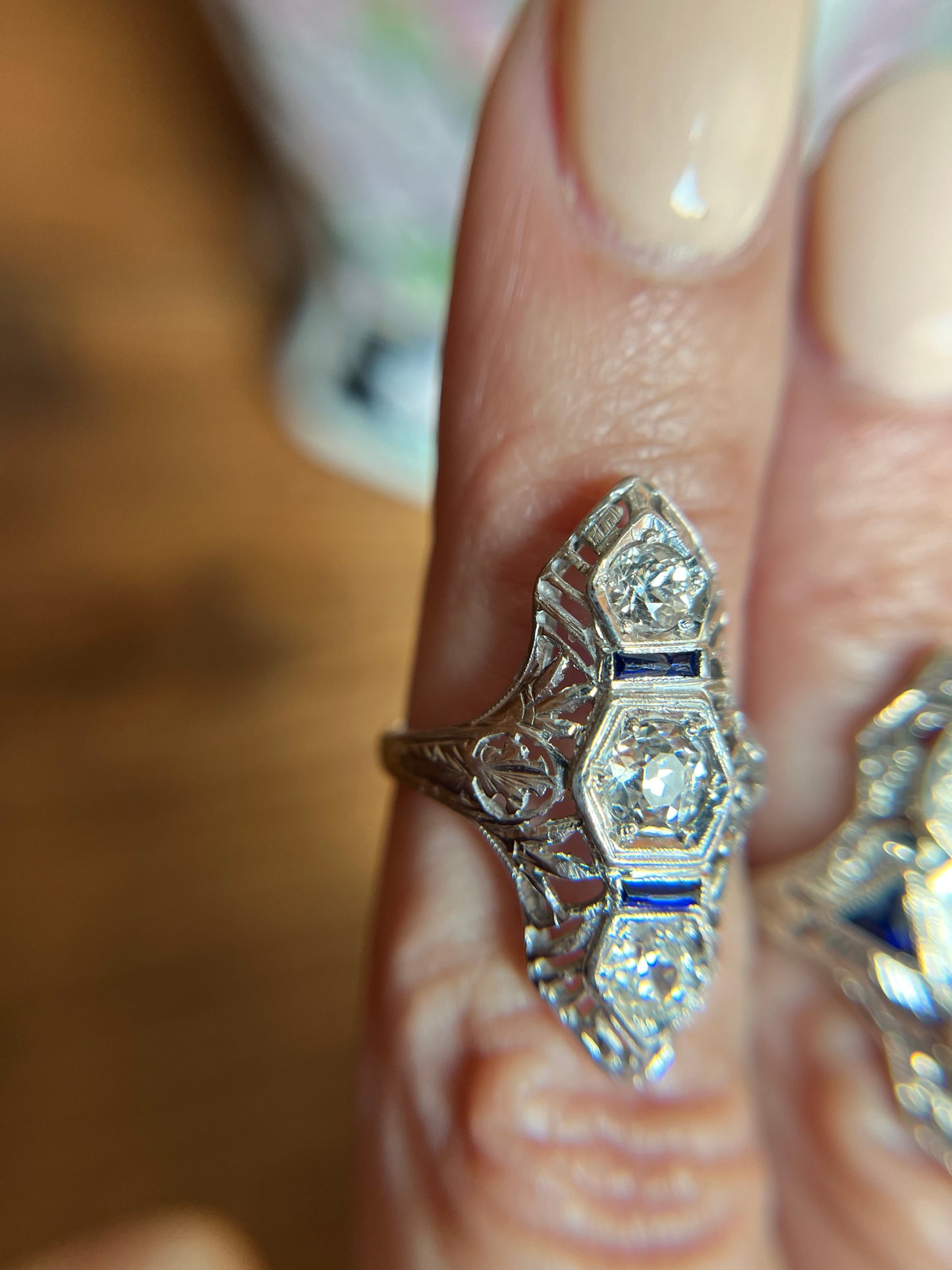 Art Deco Diamond and Sapphire Dinner Ring Rectangles