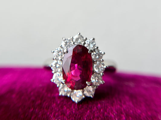 Rubelite and Diamond Cluster Ring