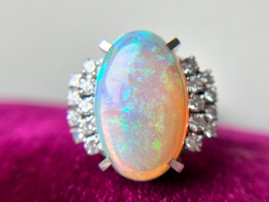 Vintage Opal Ring with Diamond Accents