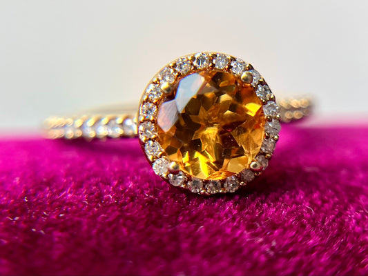 Classic Citrine and Diamond Halo Ring