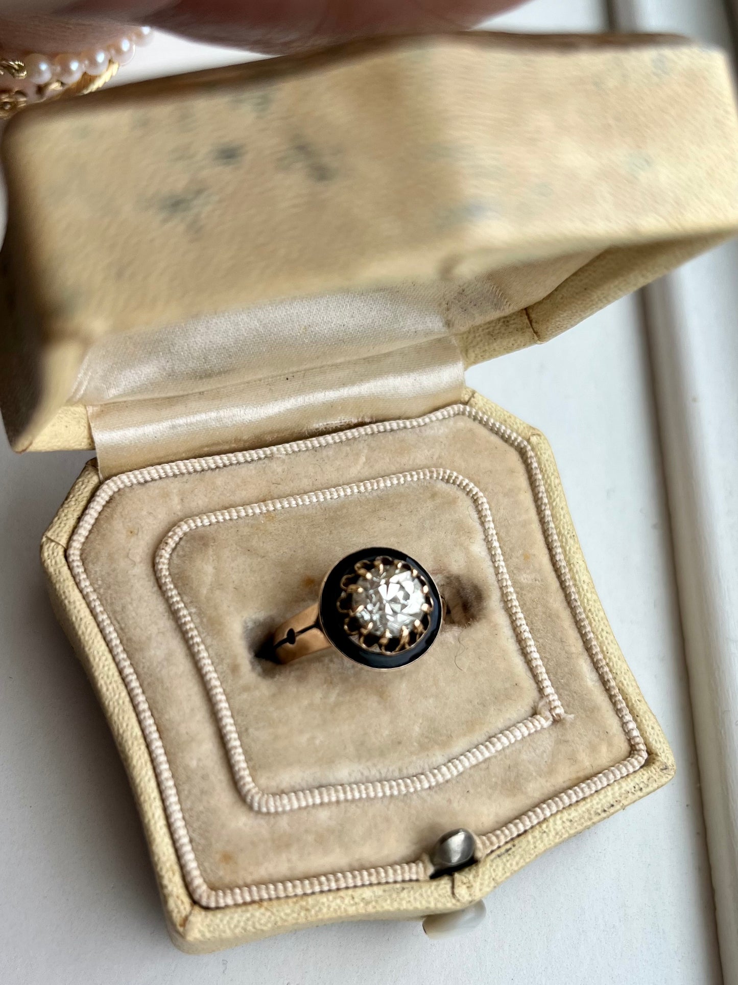 Enamel Old European Cut Engagement Ring