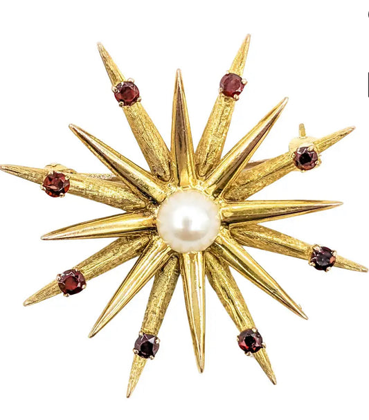 Pearl and Garnet Starburst Pin