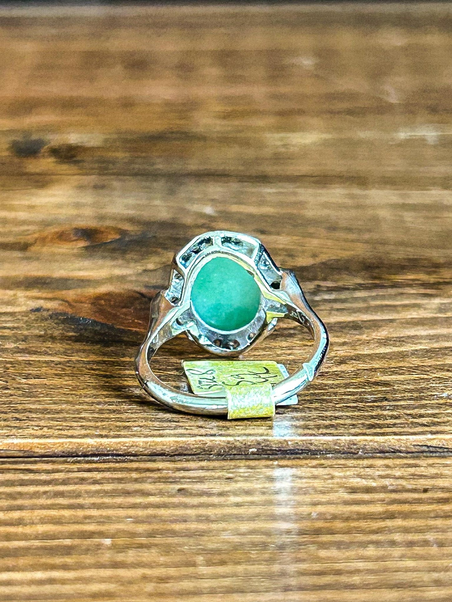 Vintage Jade and Sapphire 14K White Gold Ring