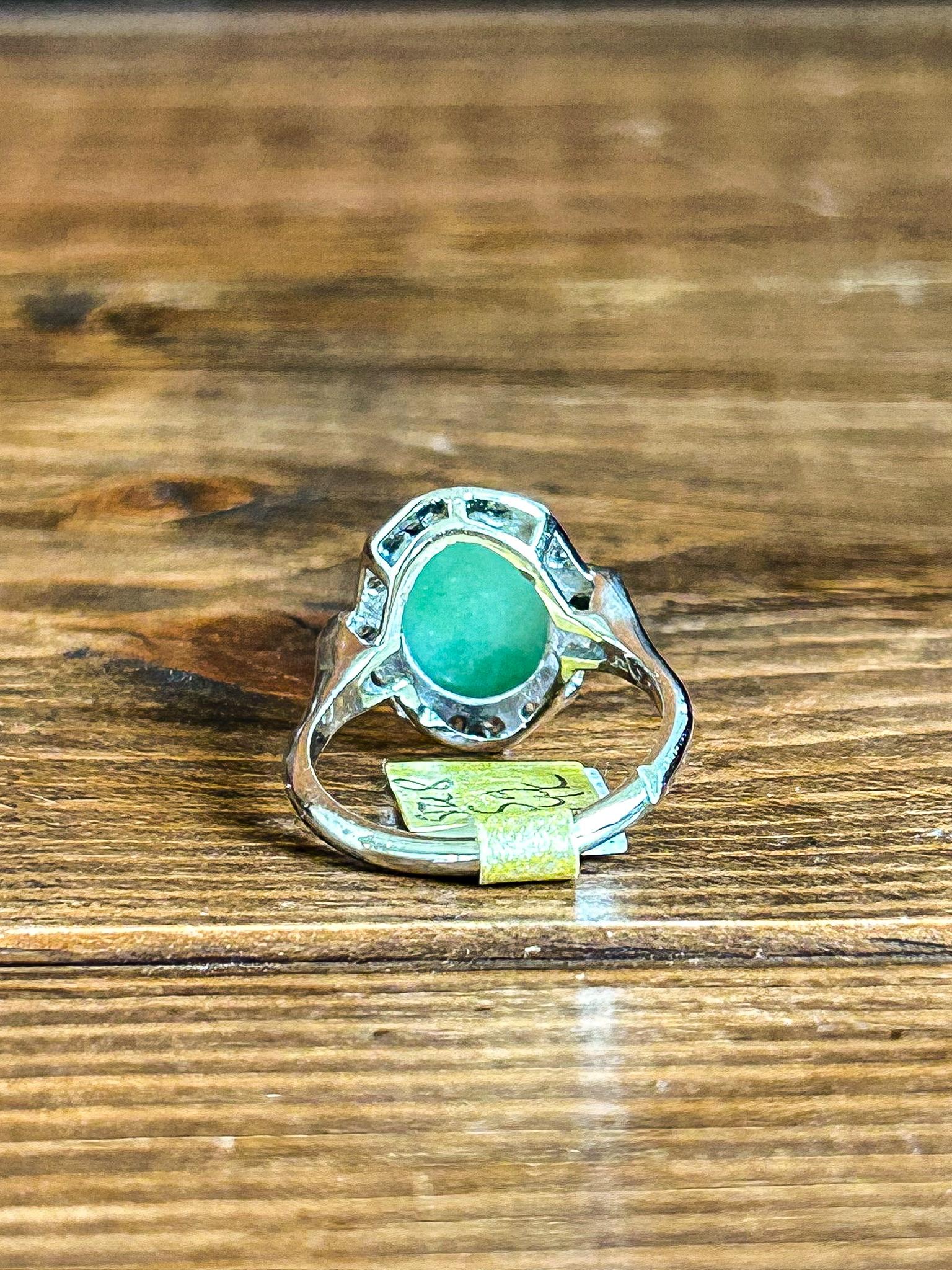 Vintage Jade and Sapphire 14K White Gold Ring