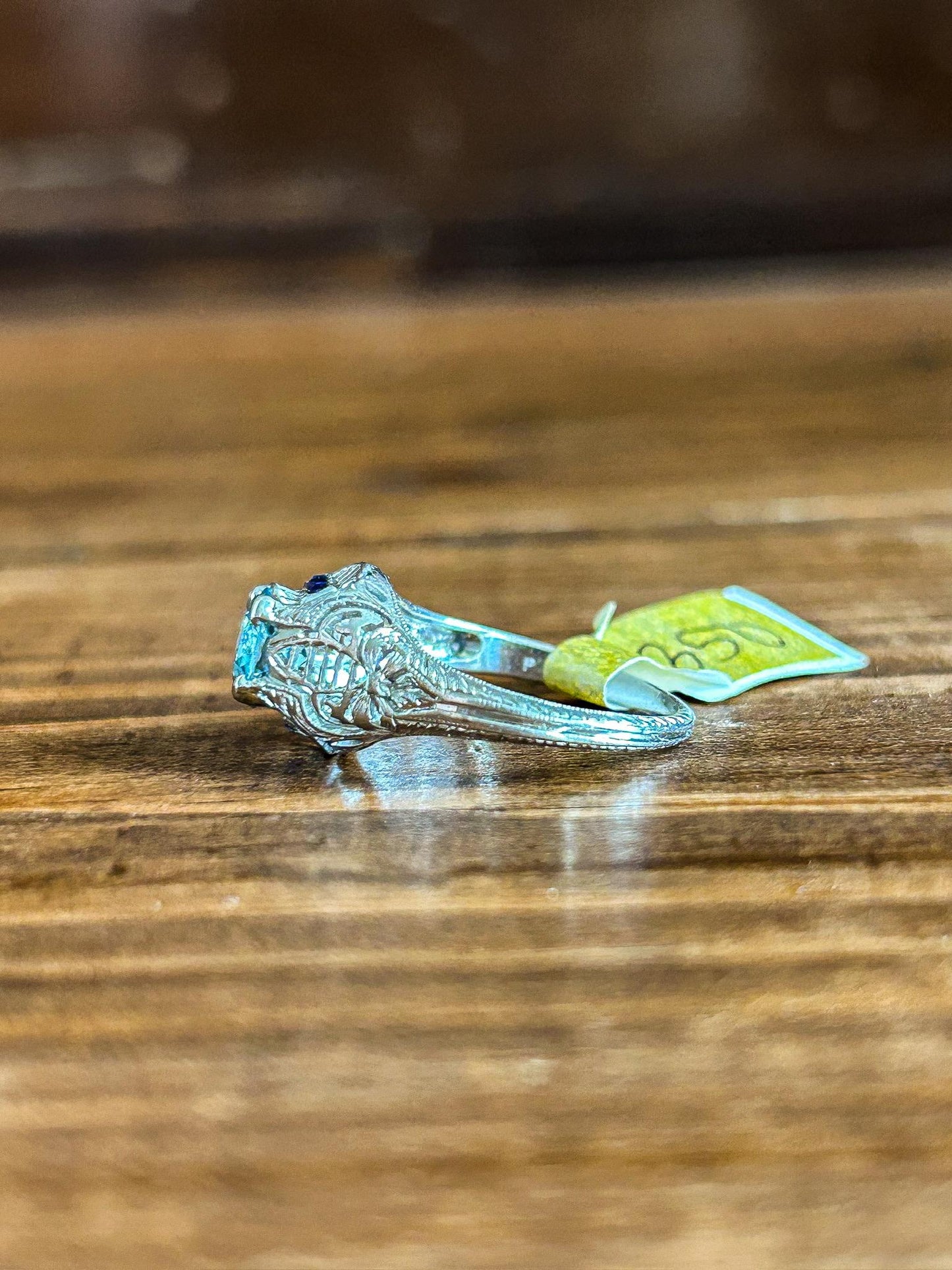 Platinum Filigree Synthetic Sapphire and Zircon Ring