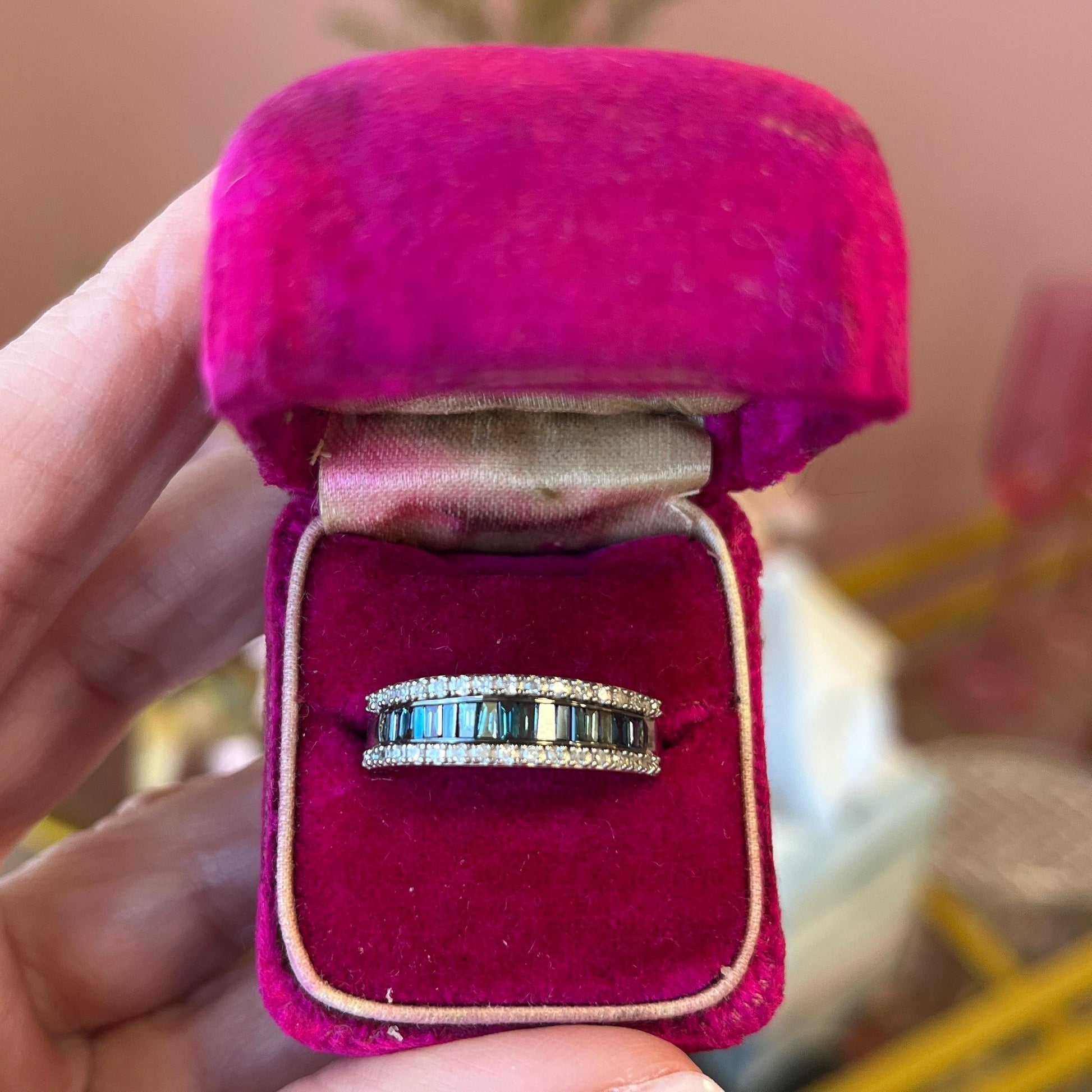 Three Row White & Blue DIAMOND Band 10k