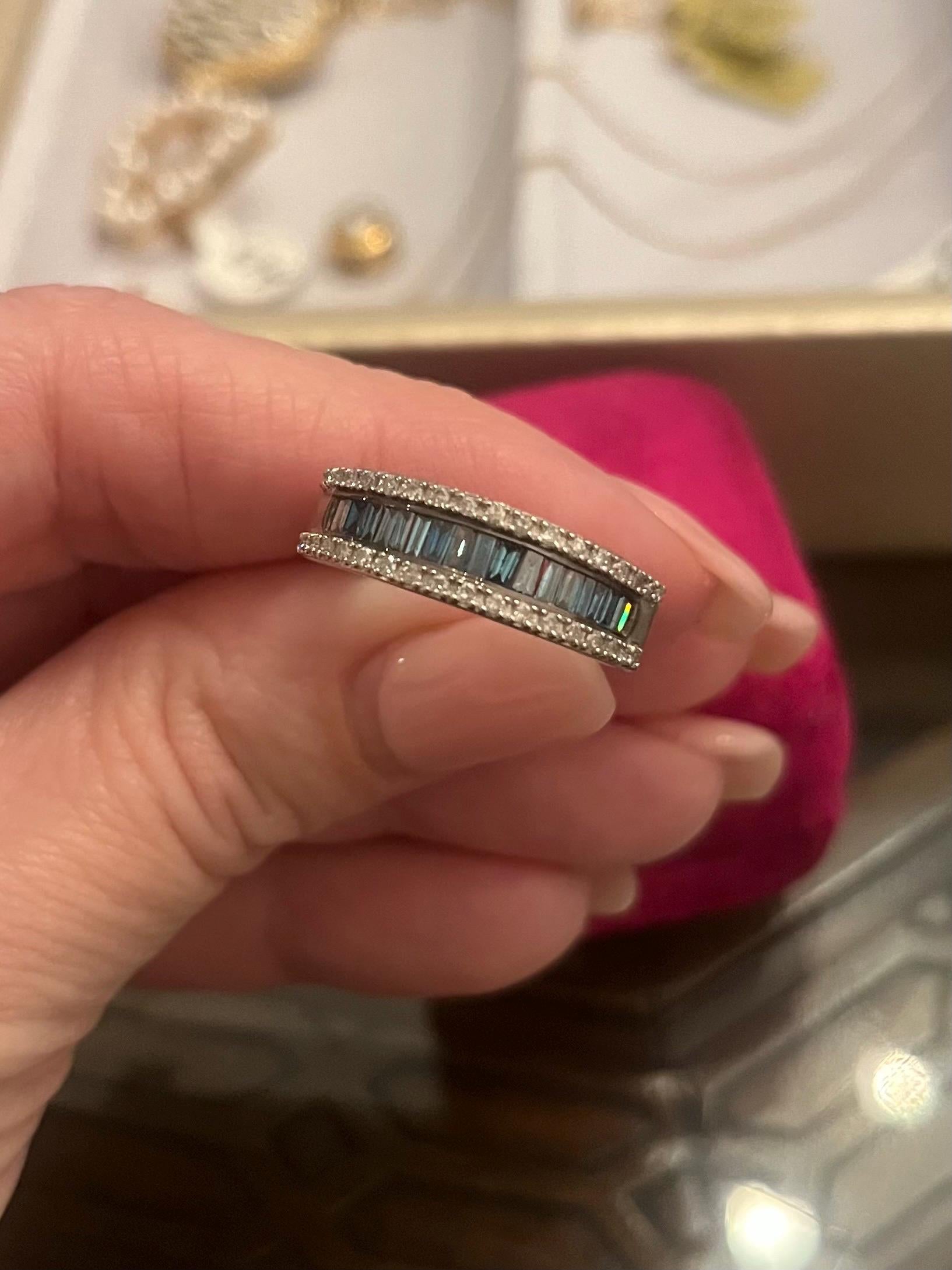 Three Row White & Blue DIAMOND Band 10k