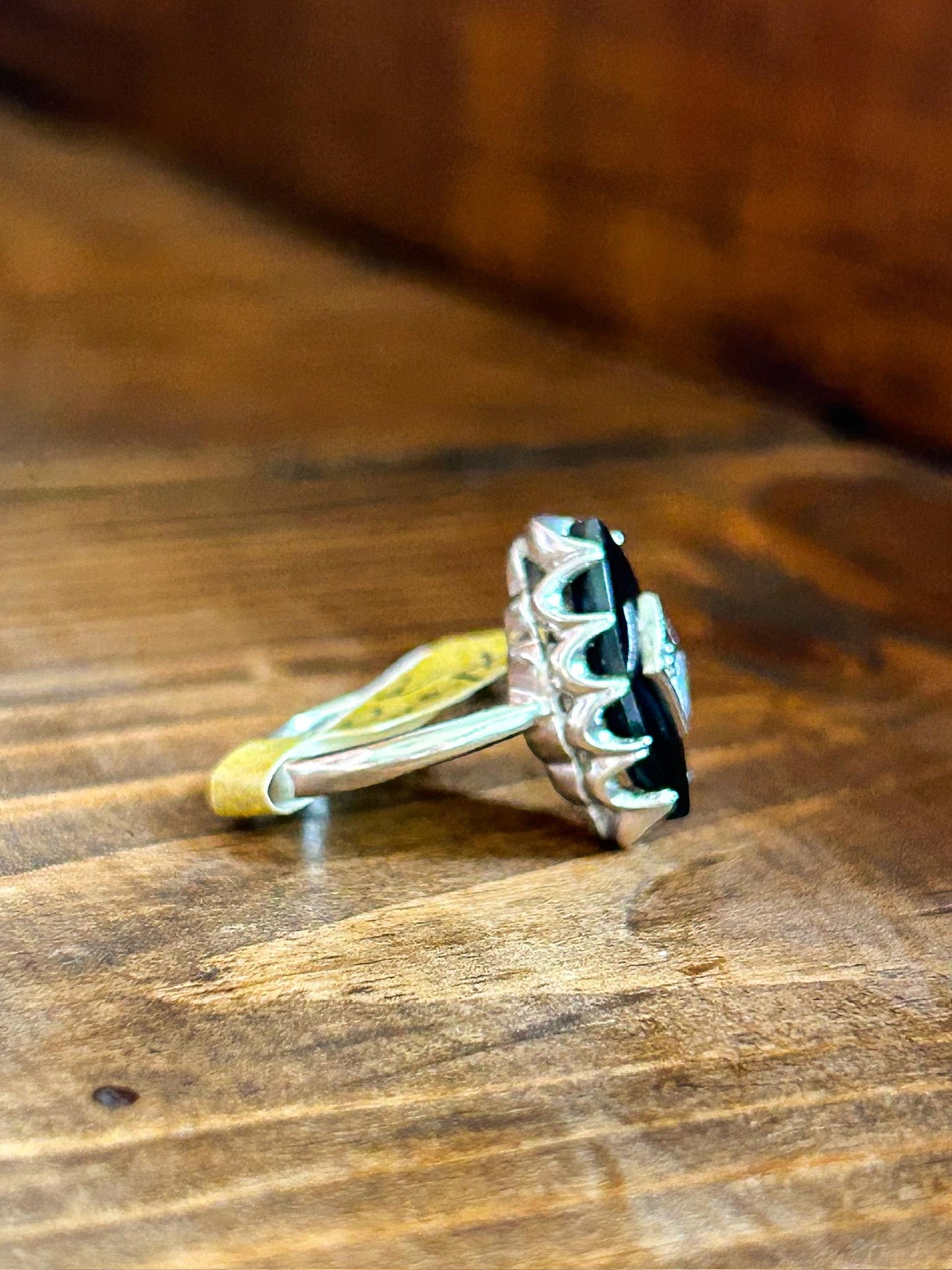Vintage Onyx Marquis & Diamond Chip White Gold Ring