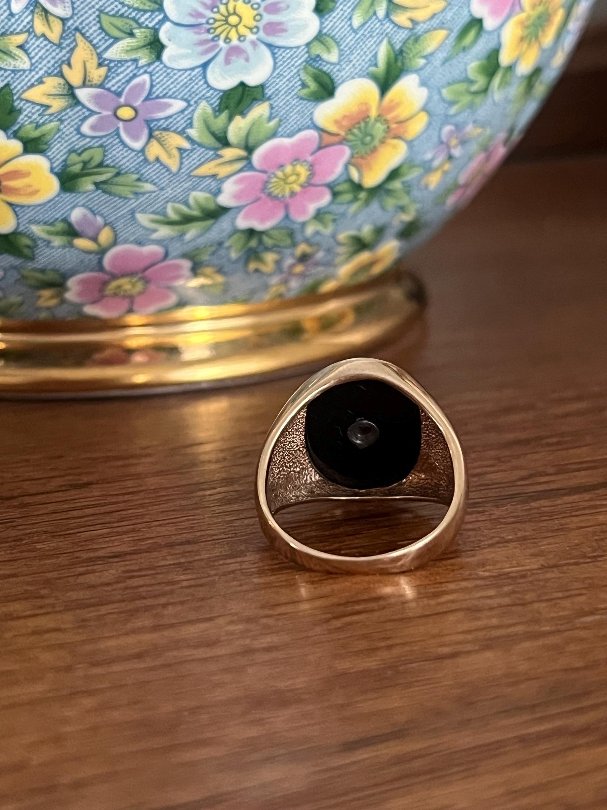 Vintage Onyx and DIAMOND Chip 10K Ring Unisex Mourning Moody