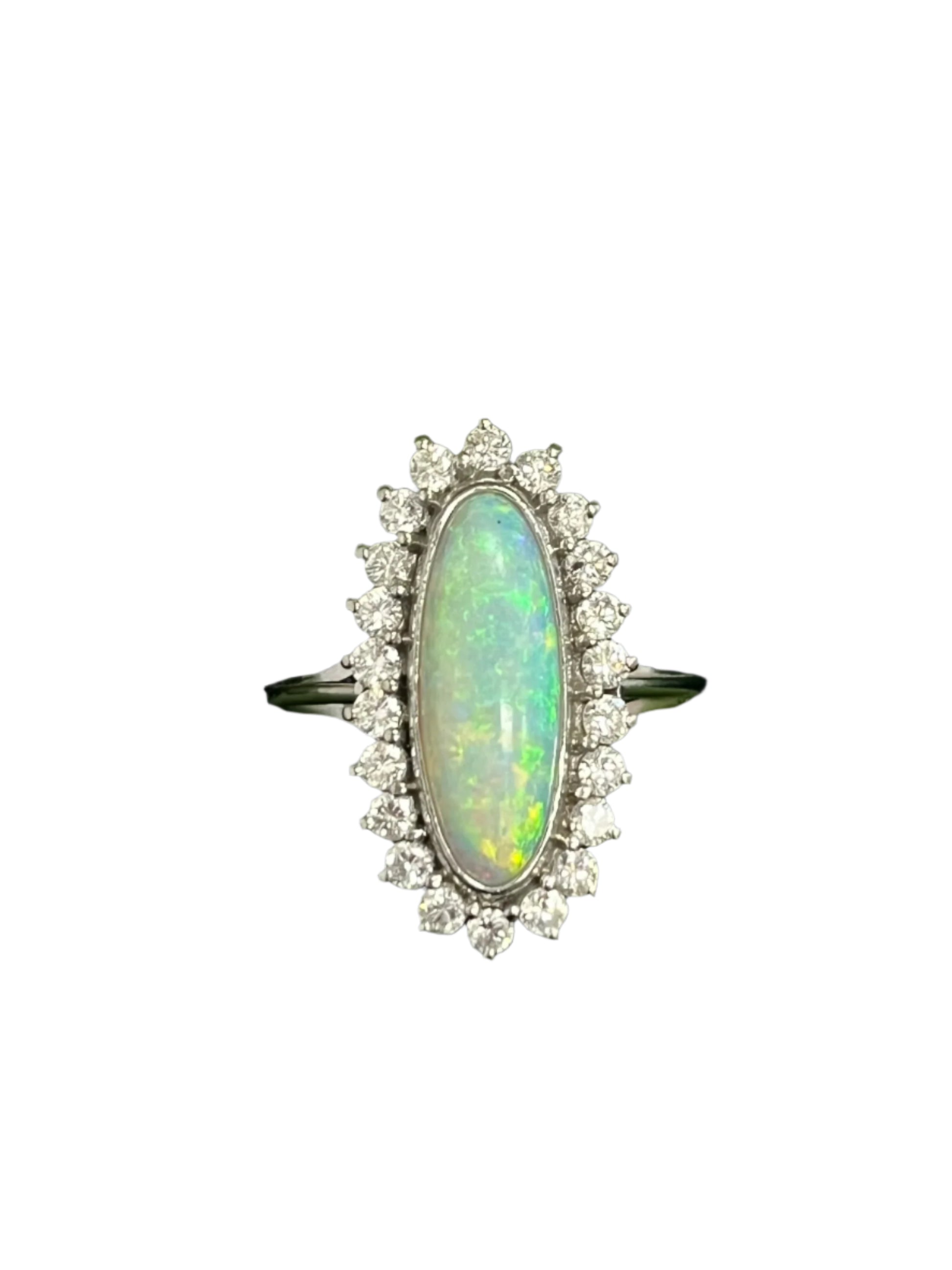 Vintage Platinum Opal and Diamond Ring