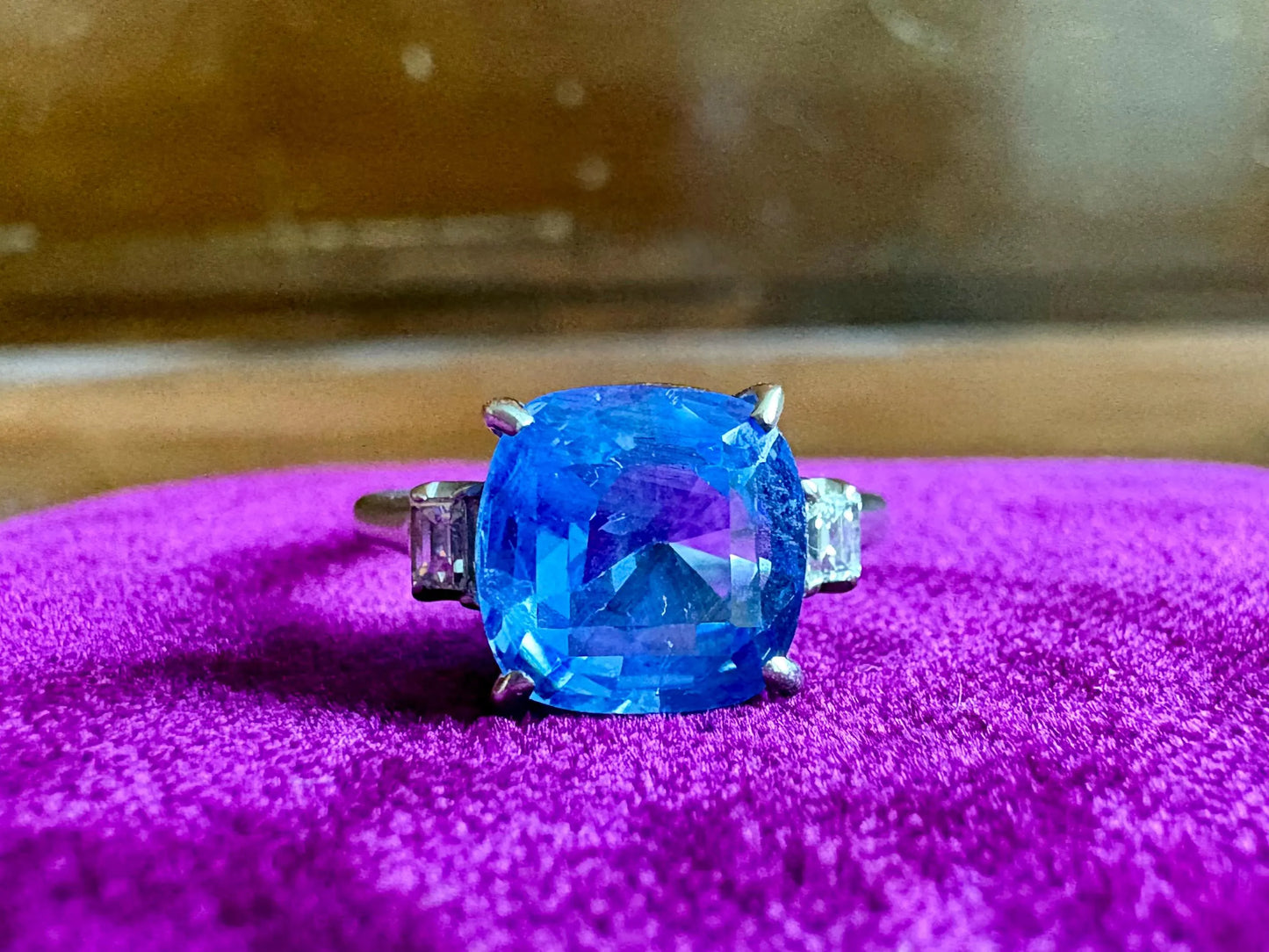 Certified 3.00 CT No-Heat Ceylon Sapphire & Diamond PT900 Platinum Ring