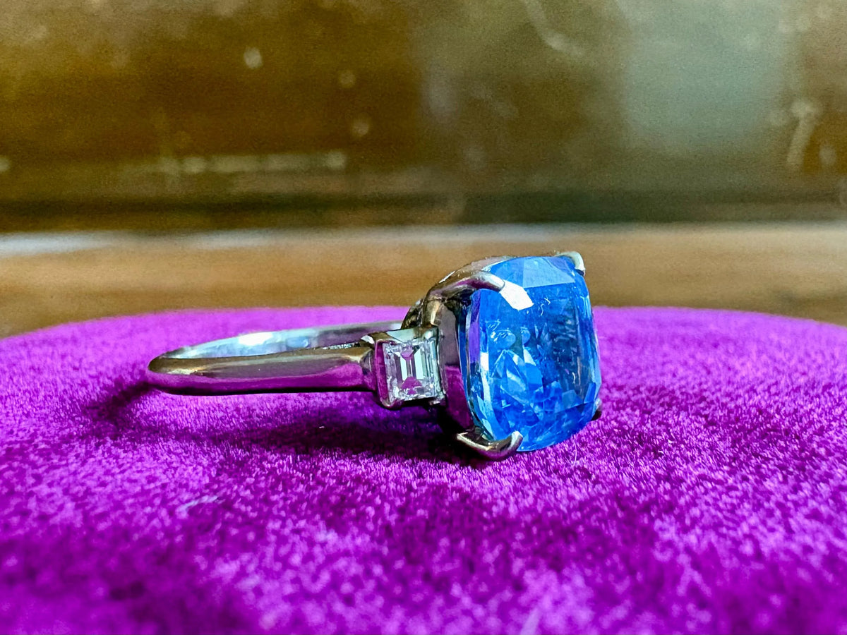 Certified 3.00 CT No-Heat Ceylon Sapphire & Diamond PT900 Platinum Ring