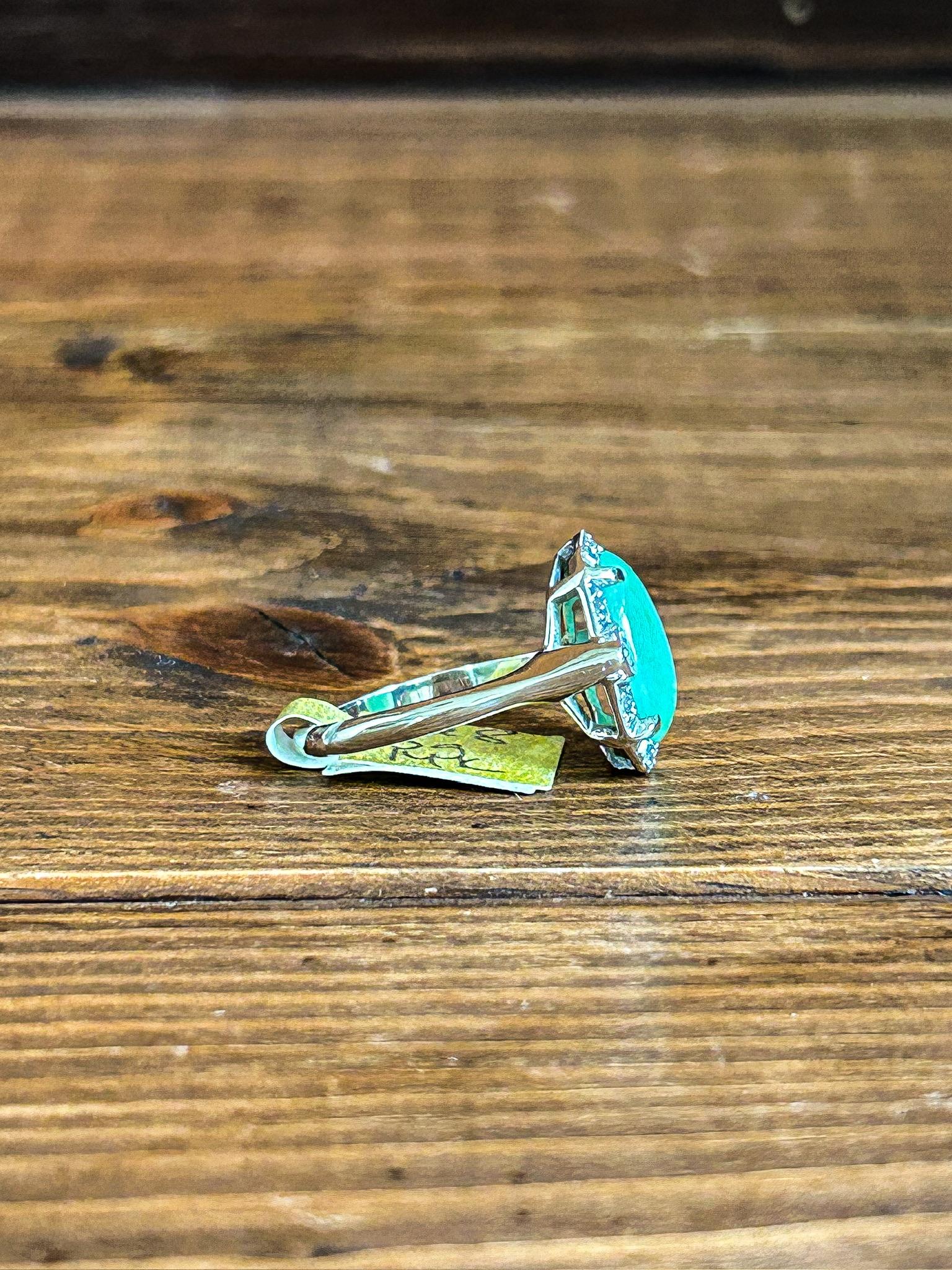 Vintage Jade and Sapphire 14K White Gold Ring