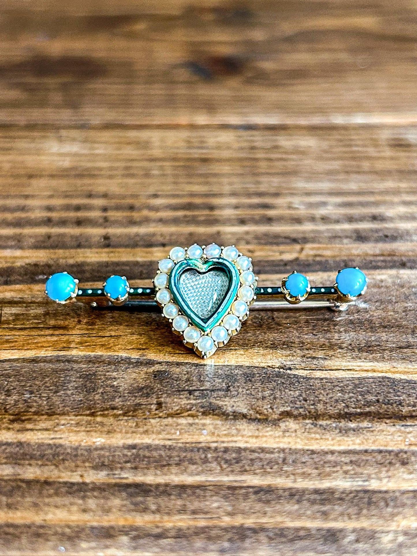 Victorian Mourning Pin Pearl and Turquoise
